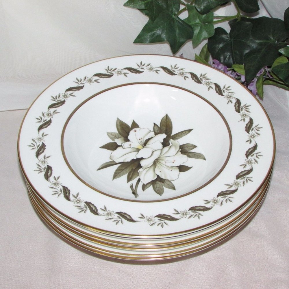 6 Royal Worcester Bernina Rim Soup Plates Vintage Bowls Bone China Cottagecore